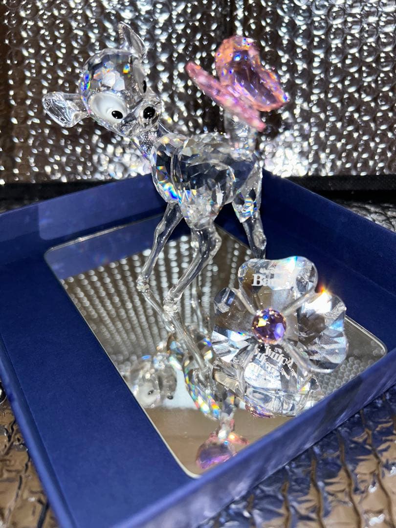 Swarovski バンビ置物 A3350 クリスタルとバンビのお花セット