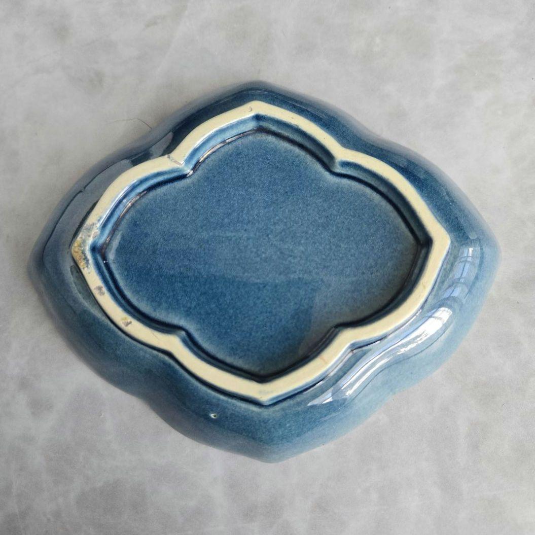 淡路　珉平焼 　変形皿　ドラゴン　龍　江戸　明治　アンティーク　骨董　金継ぎ