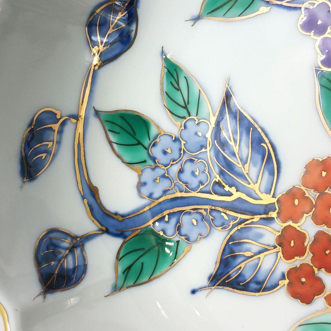 Y3311-3 大明年製 染錦紫陽花文輪花絵鉢 5枚セット 共箱