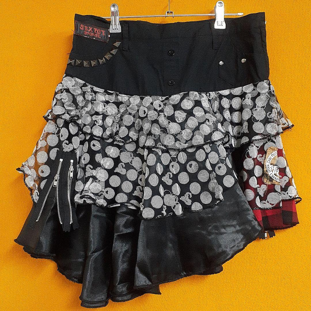 ゴシックパンクブランドSEXPOTスタッズ×ドット×チェック×ZIPスカート