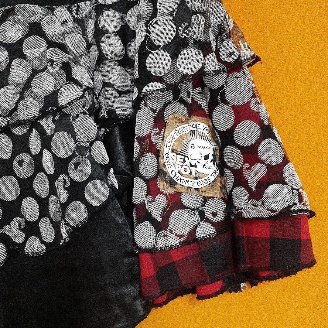 ゴシックパンクブランドSEXPOTスタッズ×ドット×チェック×ZIPスカート