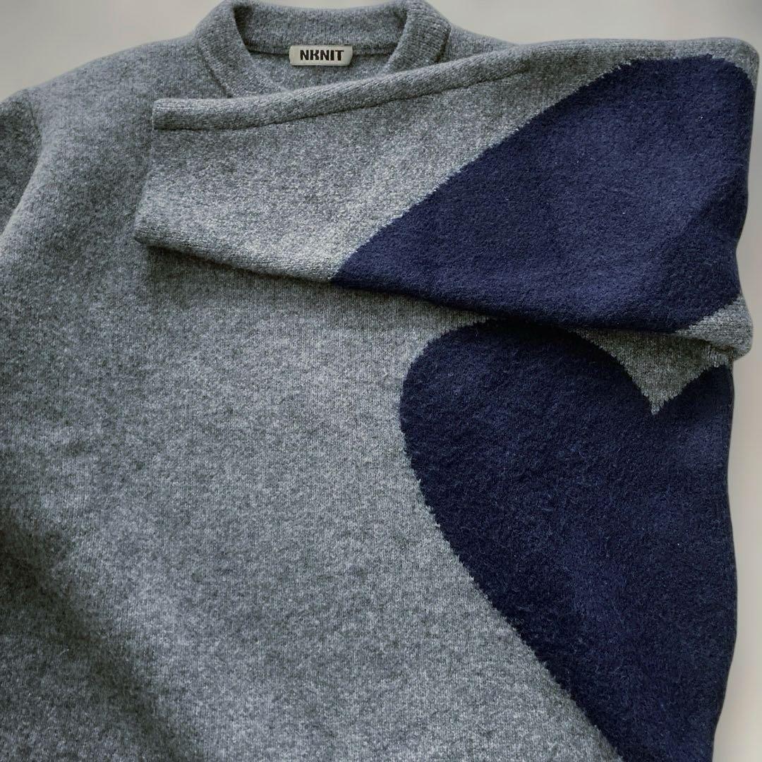NKNIT ハート ♡ パターンニット セーター　グレーネイビー