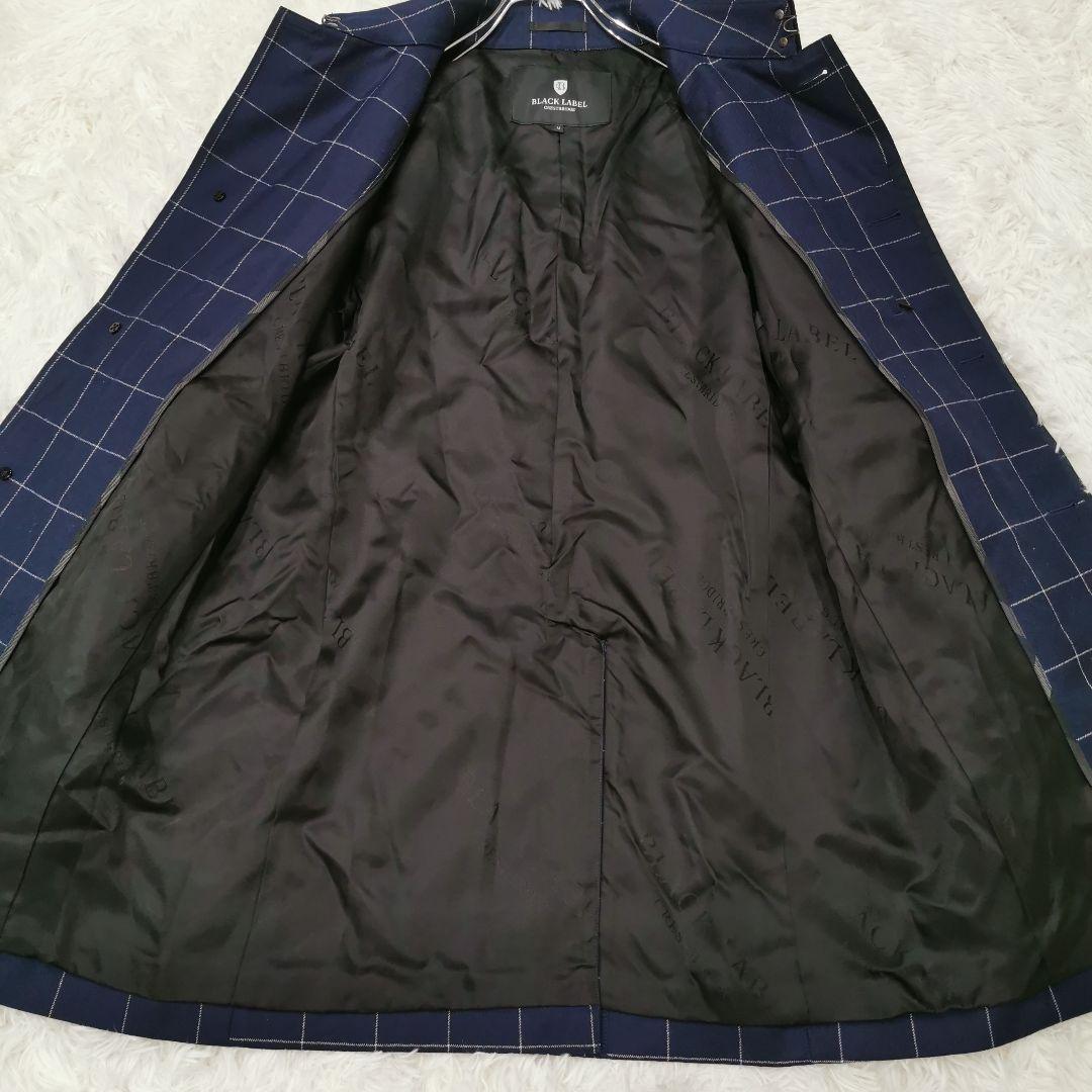 極美品 ブラックレーベルクレストブリッジ チェック ステンカラーコート 紺 M