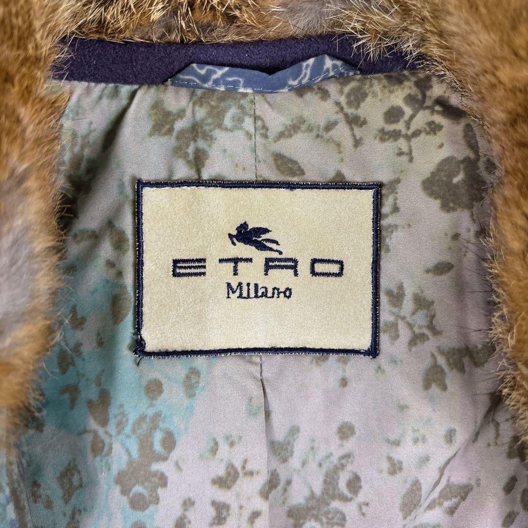 ETRO ロングコート　ラビットファー　カシミヤ ペイズリー柄　金ボタン　S