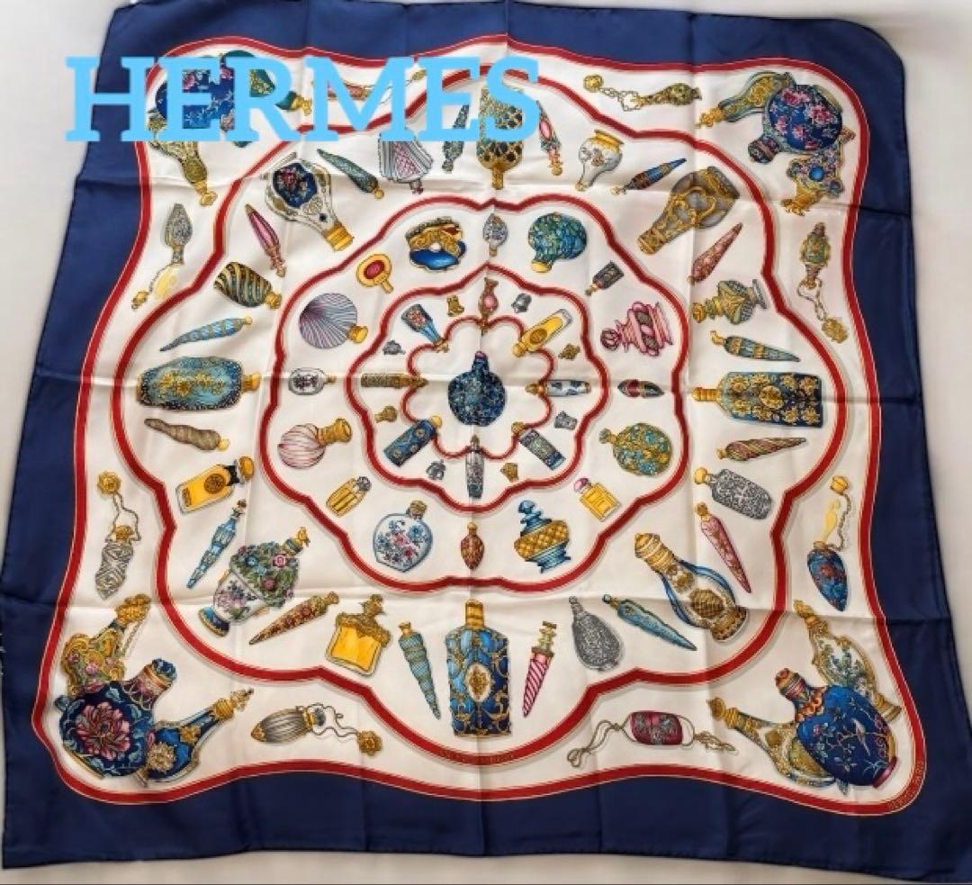 美品♡ HERMES/エルメス カレ90 香水瓶 シルク スカーフ
