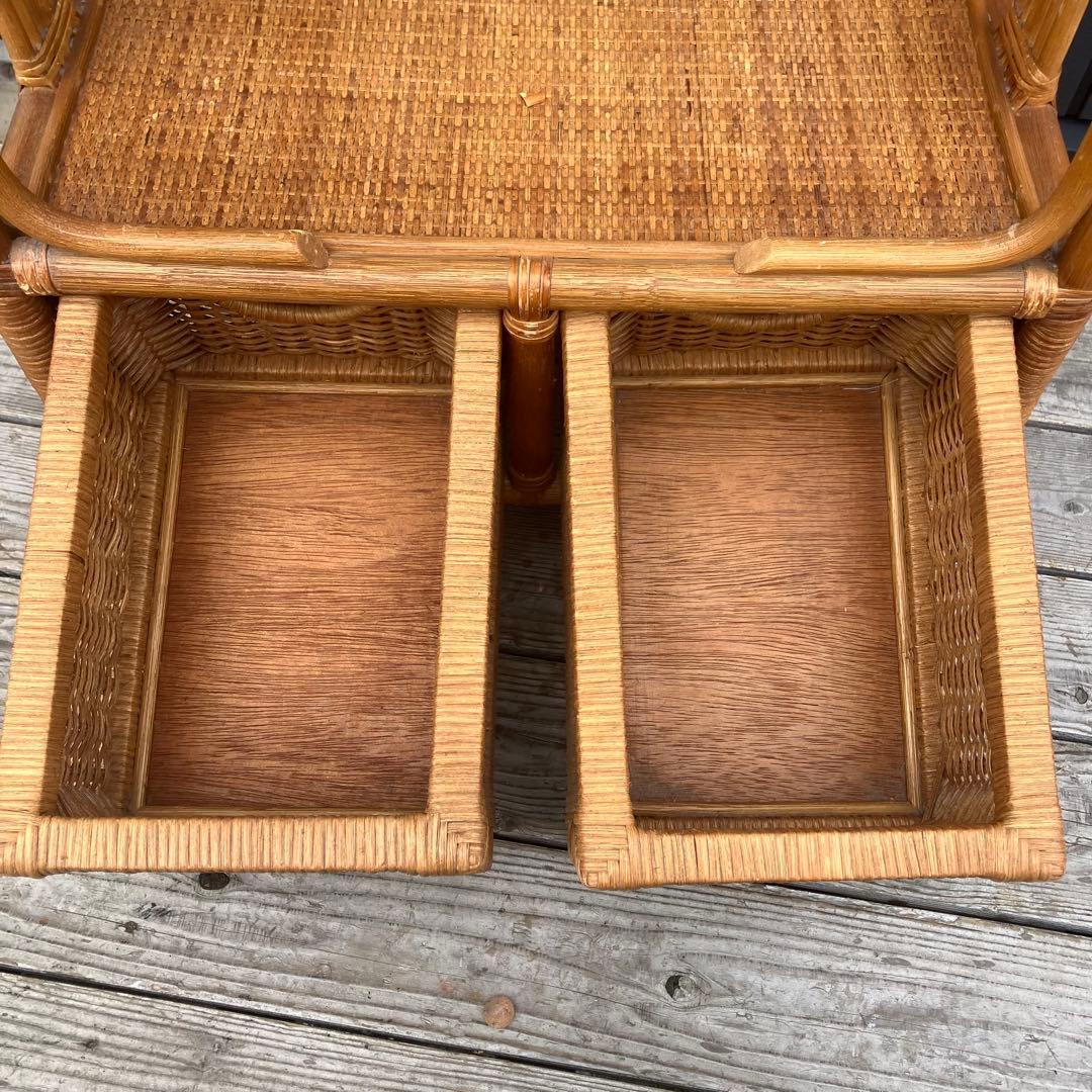 昭和レトロ アーチ型 ラタンハンガーラック 籐家具 花柄カバー付き 古家具