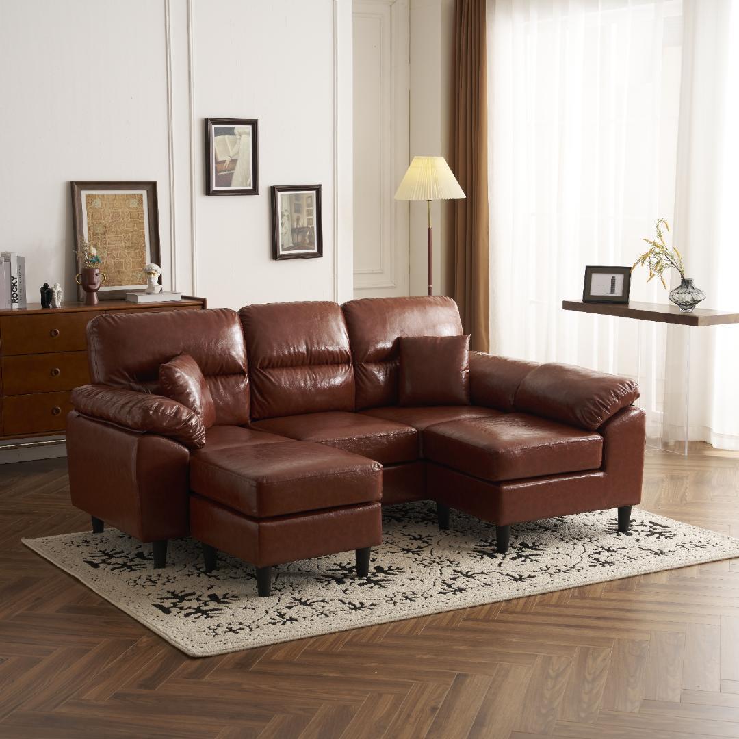 超人気！ ソファーセット 2-5人掛け クッション付き 肘付き Brown