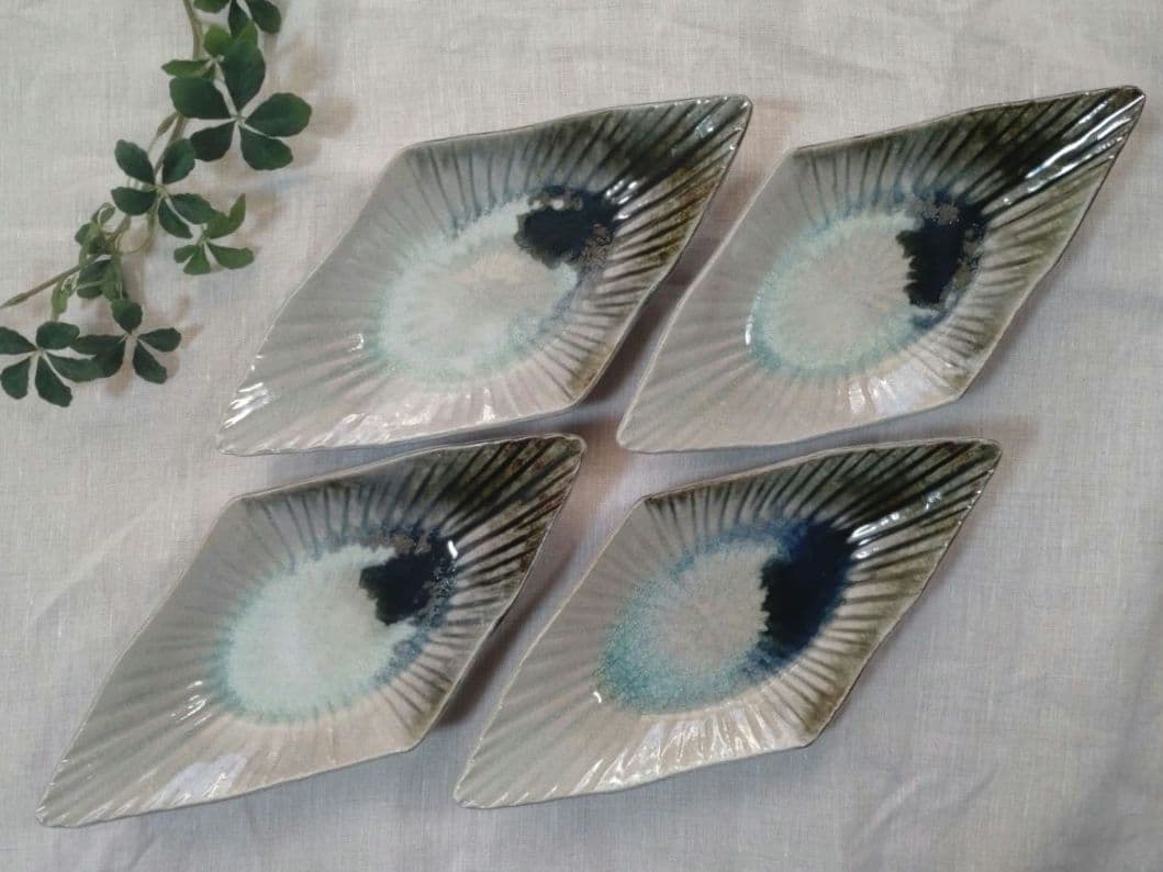 [作家もの] 平岡仁 菱形皿 掛分 4枚セット