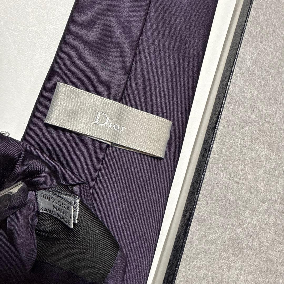 ディオール　ネクタイ　濃紫　無地　シルクジャガード