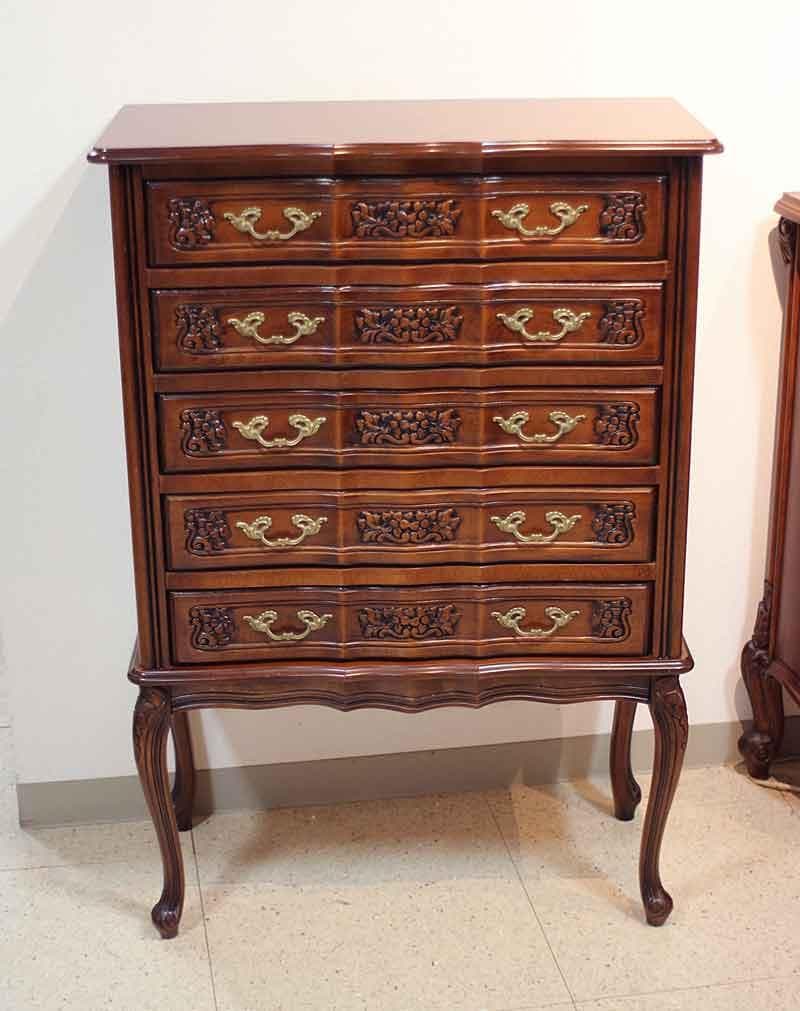 イタリア チェスト 5段 ネコ脚 彫刻 クラシック アンティーク 240