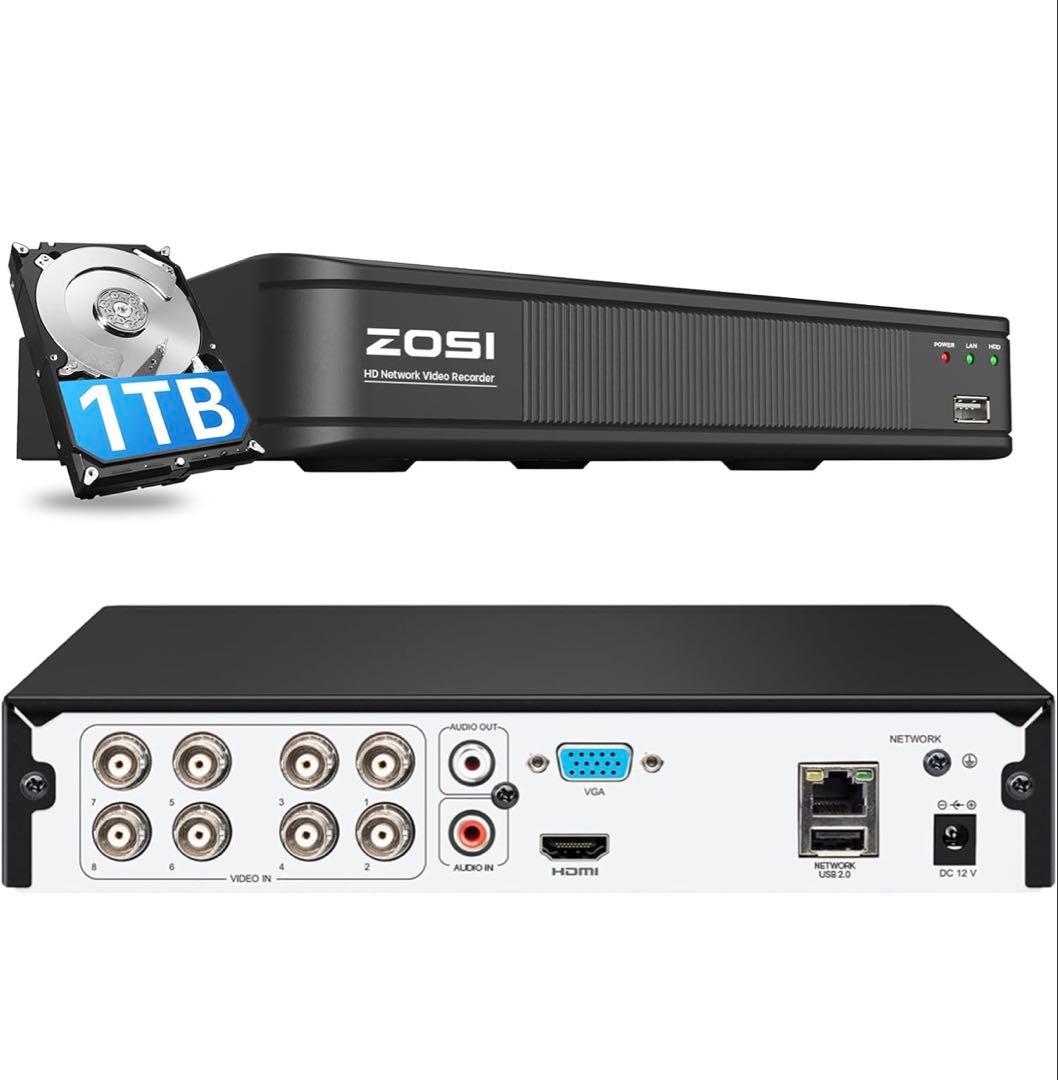 ZOSI 1080P 防犯レコーダー8ch 1TB ahdレコーダー