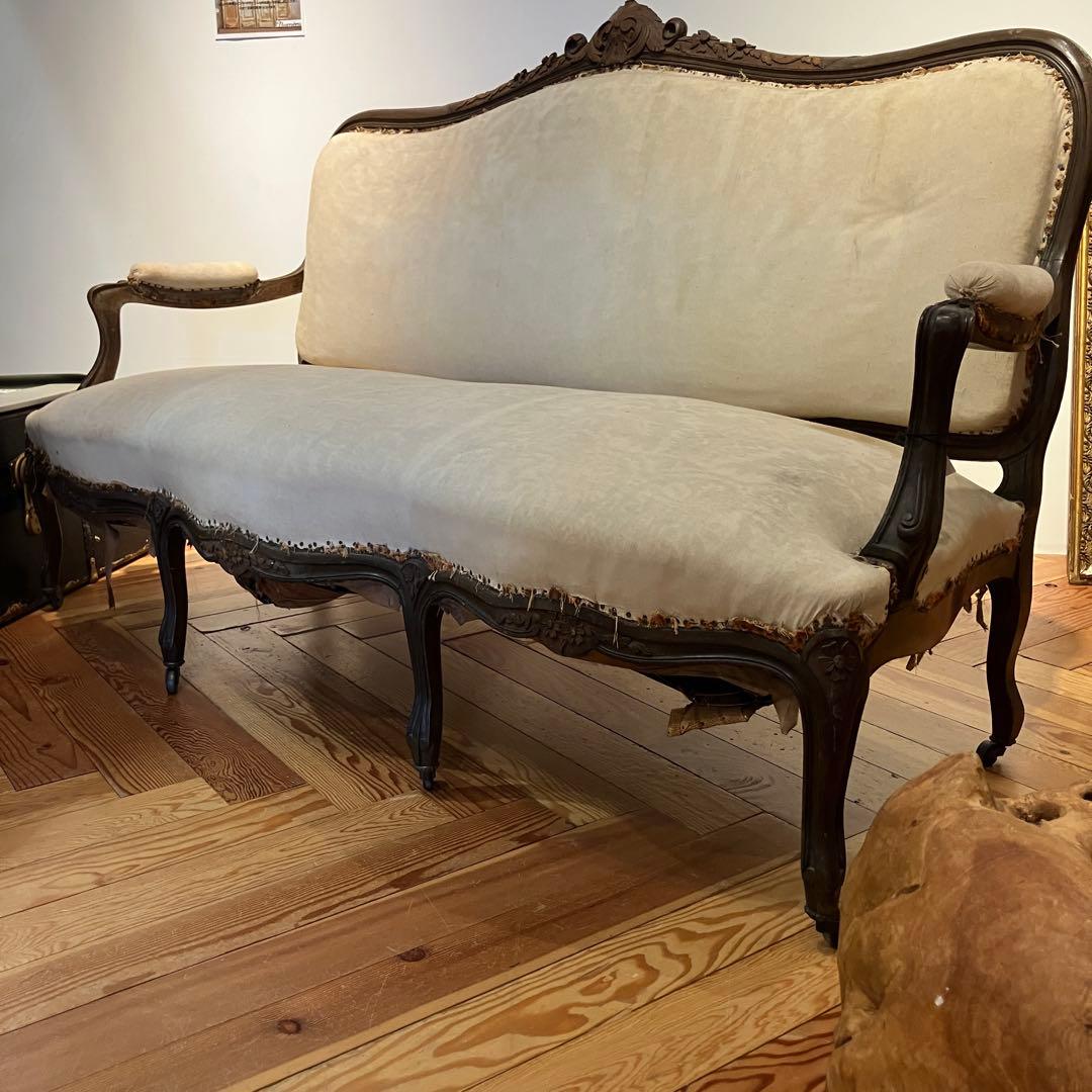 アンティークソファ　フランス　猫脚キャスター