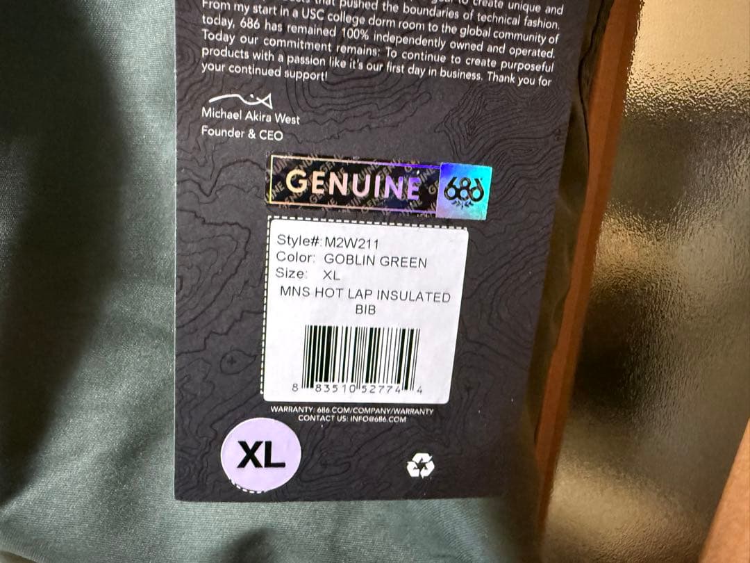 新品未使用　686 ビブパンツ　XL