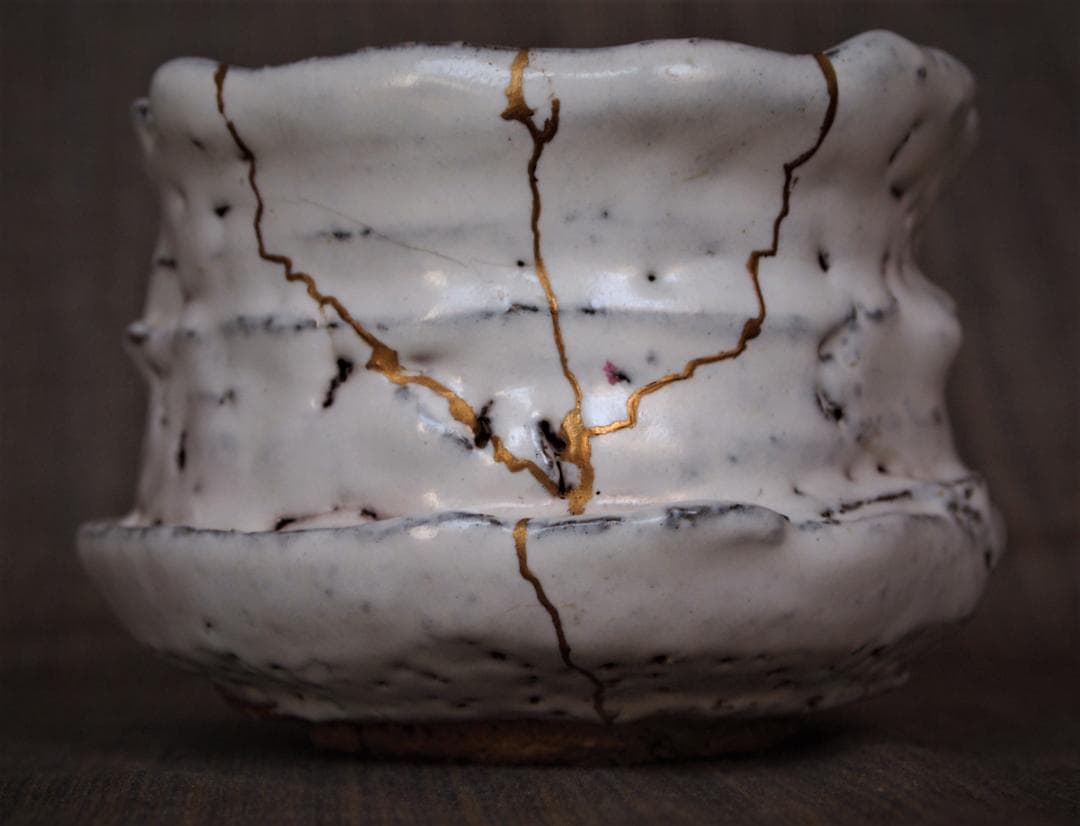 希少作★兼田昌尚★萩茶碗【銘：やぶれかぶれ】★共箱・金継