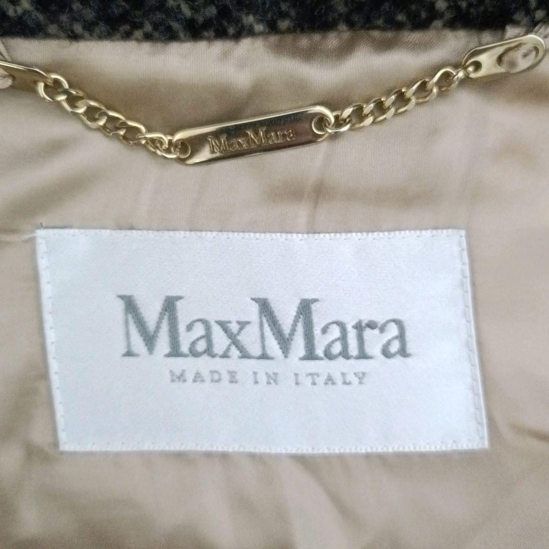 ✨Max Mara 白タグ ツイード アルパカ 絹 黒水晶ボタン ロングコート