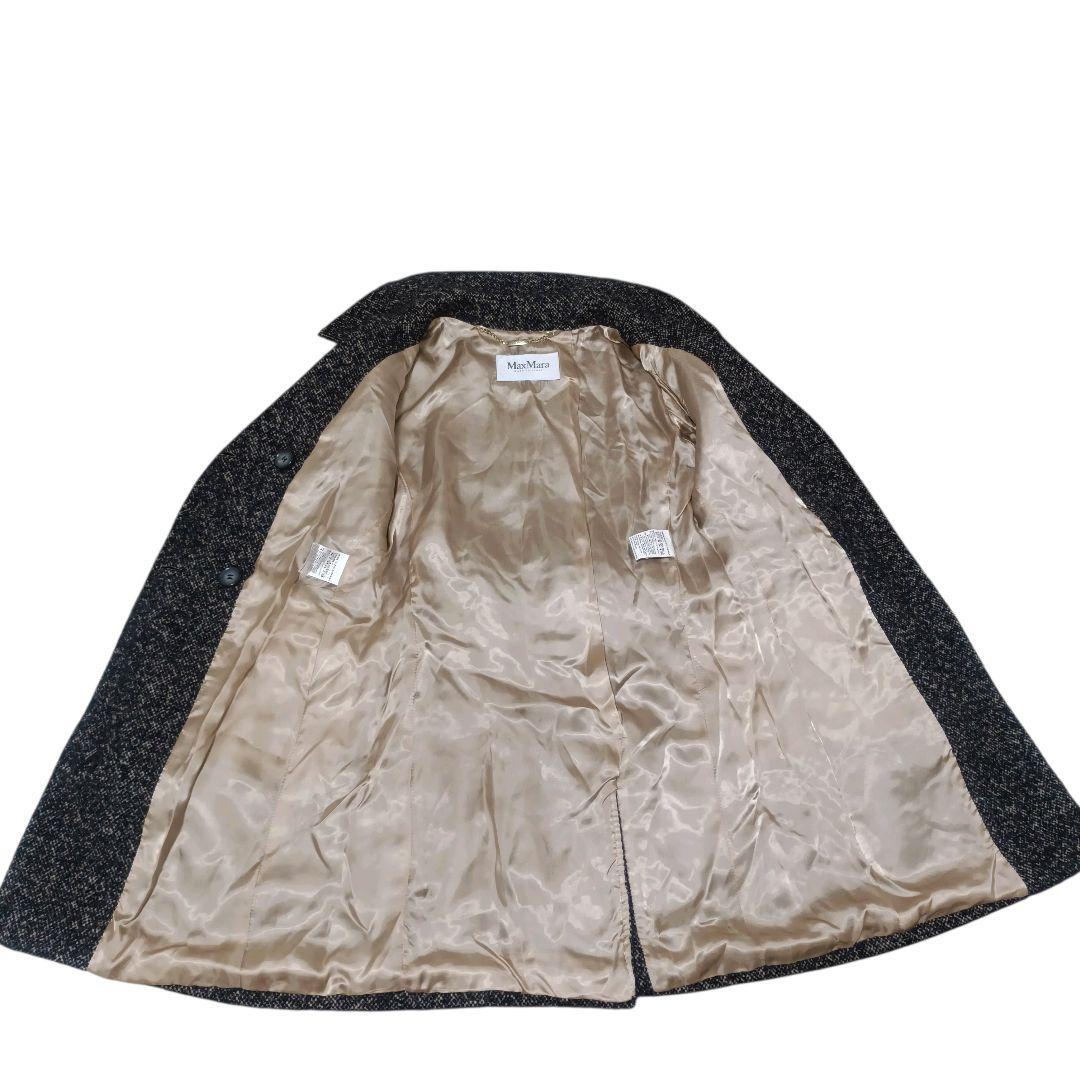 ✨Max Mara 白タグ ツイード アルパカ 絹 黒水晶ボタン ロングコート
