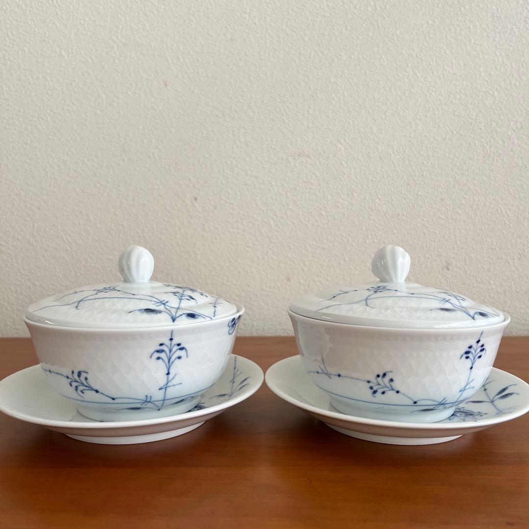 ☆極美品☆ロイヤルコペンハーゲン ブルーパルメッテ 蓋付きボウル&ソーサー ペア