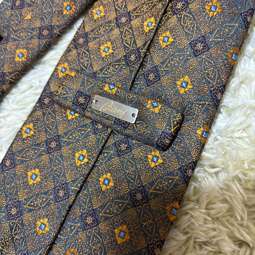 極美品　イタリア製　ブリオーニ　ネクタイ　ゴールド系　玉虫色　プレートタグ