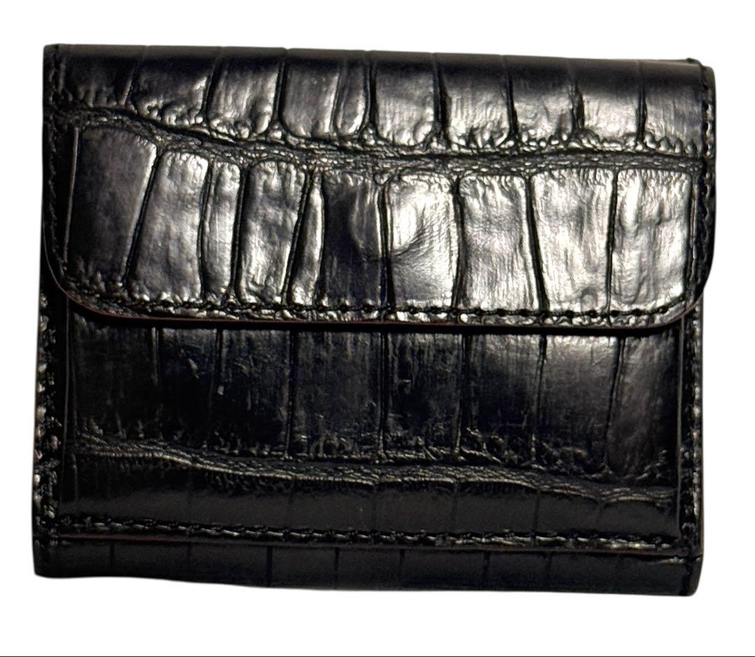 美品☆Felisi 三つ折り財布 レザー クロコ型押し ロゴ刻印 969