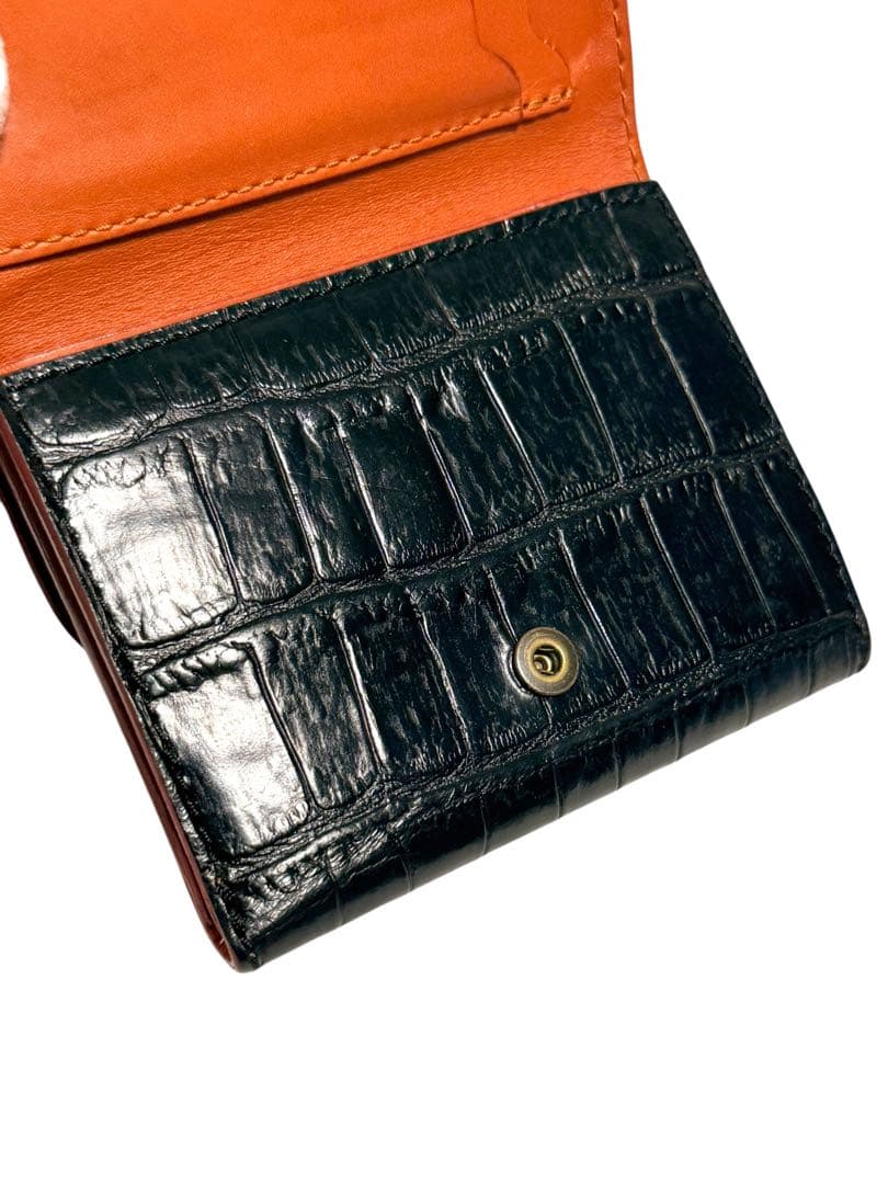 美品☆Felisi 三つ折り財布 レザー クロコ型押し ロゴ刻印 969