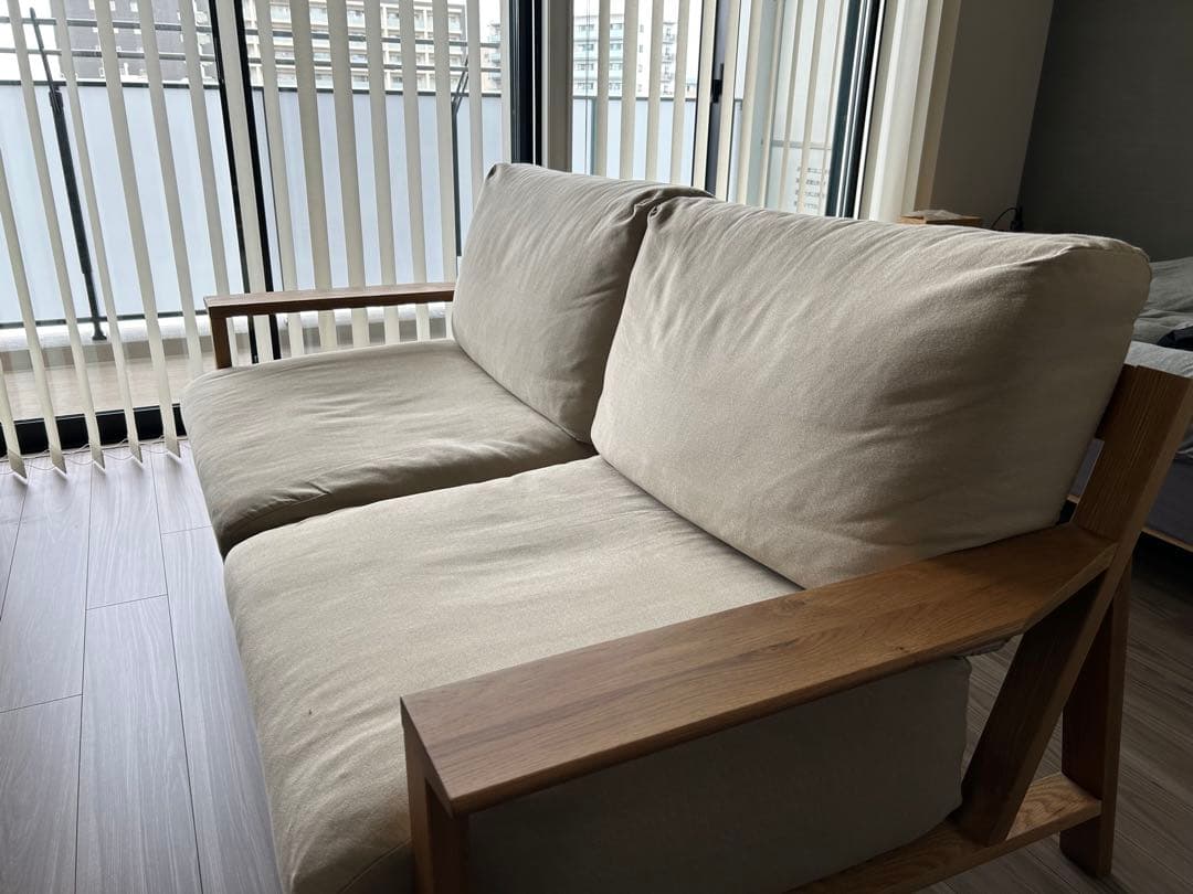 無印良品/木製フレームソファ2.5シーターフェザーポケットコイル