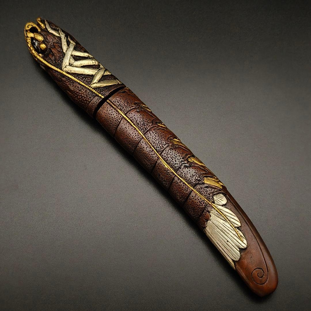 s*Ｇ様 年末セール　銅製刀装具　短刀拵え　柄鞘　伊勢海老の図　金銀メッキ　金工