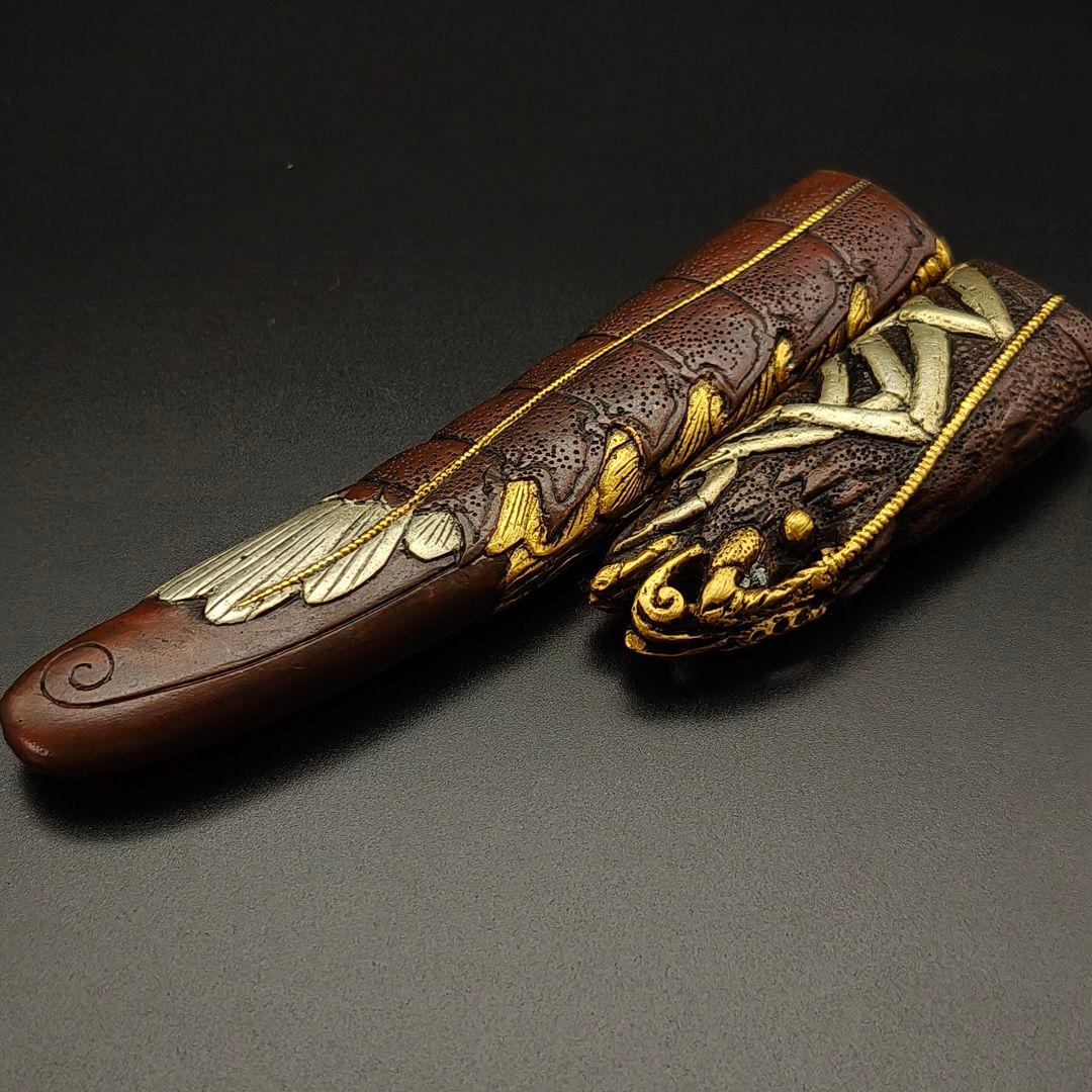 s*Ｇ様 年末セール　銅製刀装具　短刀拵え　柄鞘　伊勢海老の図　金銀メッキ　金工