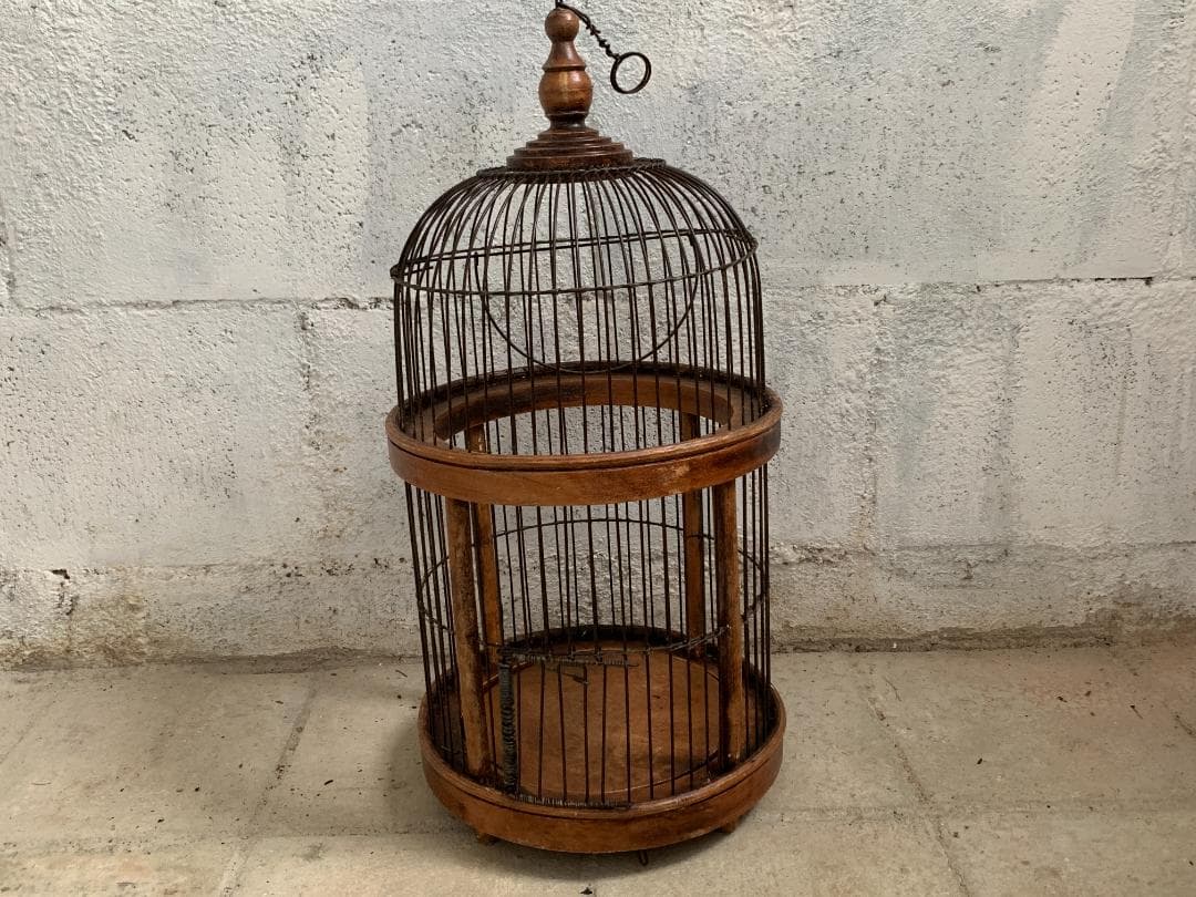 フランス アンティーク　バードケージ 鳥かご 木製 アイアンワイヤー ビンテージ