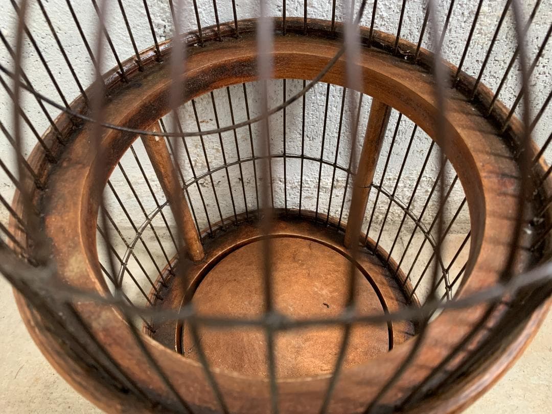 フランス アンティーク　バードケージ 鳥かご 木製 アイアンワイヤー ビンテージ