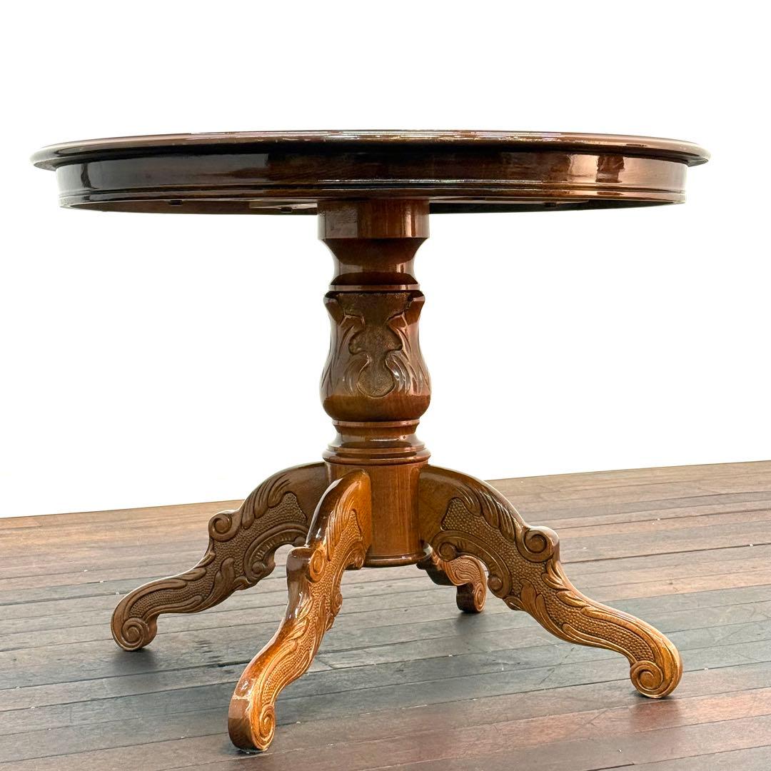 H21K13a イタリア製 象嵌細工 猫脚 ラウンドテーブル