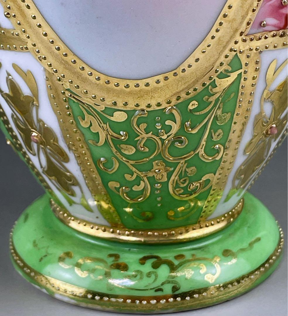 【希少】オールドノリタケ 薔薇紋 ジュエル 金点盛り ビーディング 花瓶