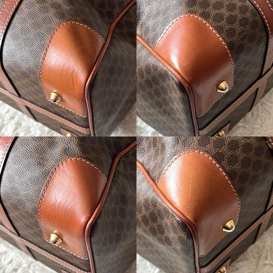 【美品】CELINEマカダム柄 ボストンバッグ PVC×レザー ダークブラウン