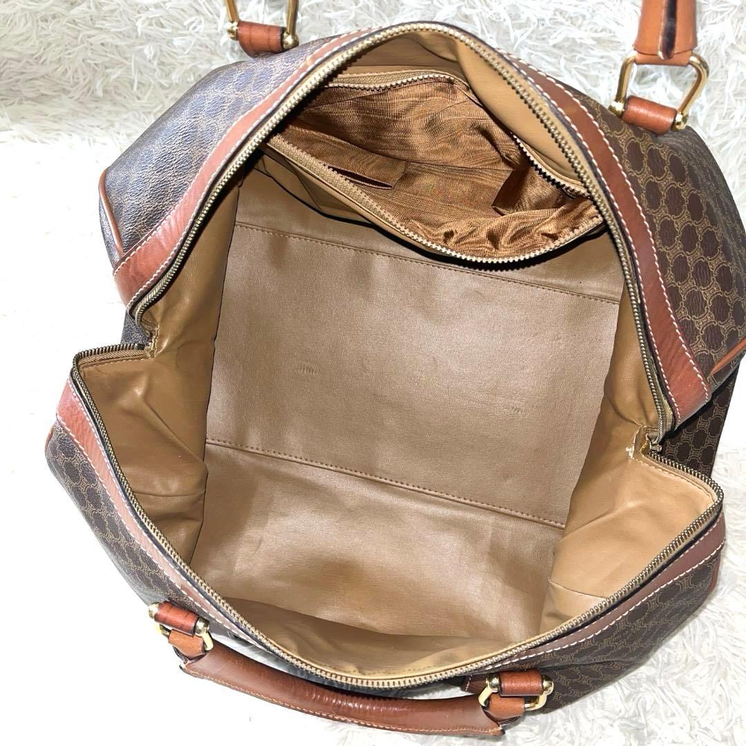 【美品】CELINEマカダム柄 ボストンバッグ PVC×レザー ダークブラウン