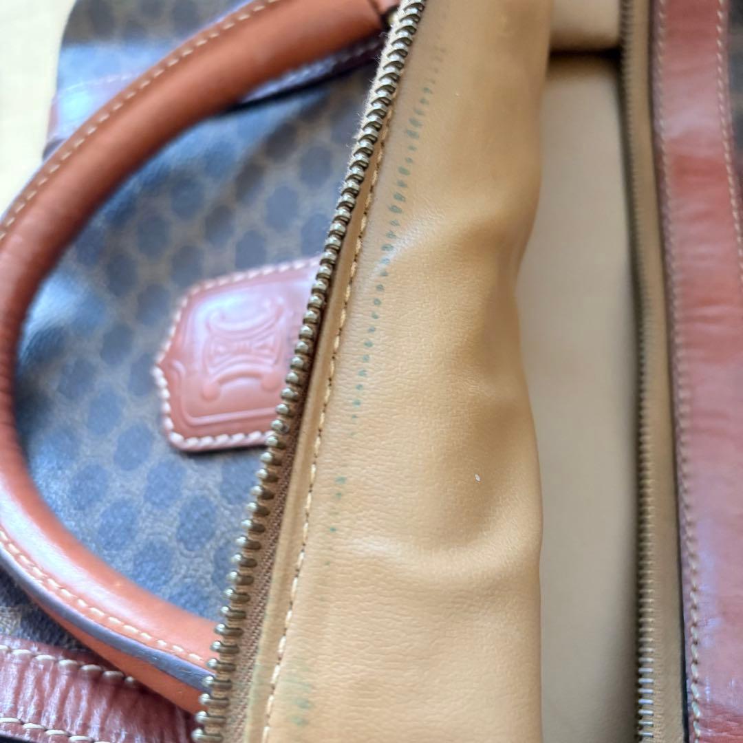 【美品】CELINEマカダム柄 ボストンバッグ PVC×レザー ダークブラウン