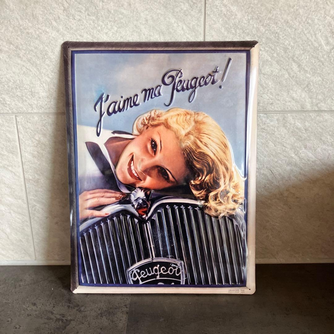 ヴィンテージ プジョー ブリキ 広告プレート アンテーク アートパネル