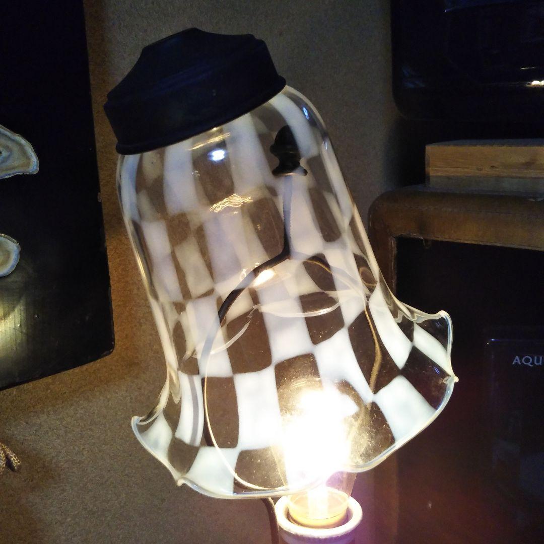 №照明館　大正ロマン　型吹き　腐蝕笠　激レア　アンティーク　ぎやまん