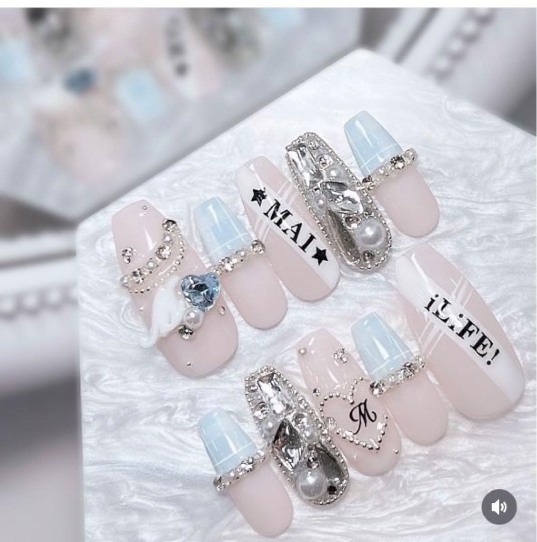 お急ぎ便A ネイルチップ 量産型 韓国 現品 ちゅるん 推し活 オタク 地雷 白