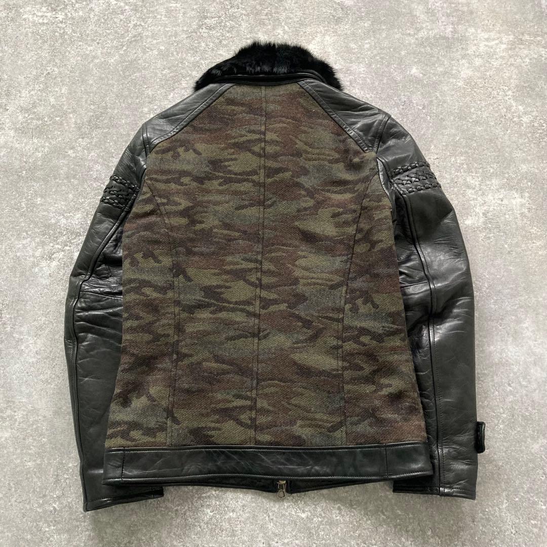 【TETE HOMME】 PLAG テットオム 極上ラムレザージャケット 迷彩