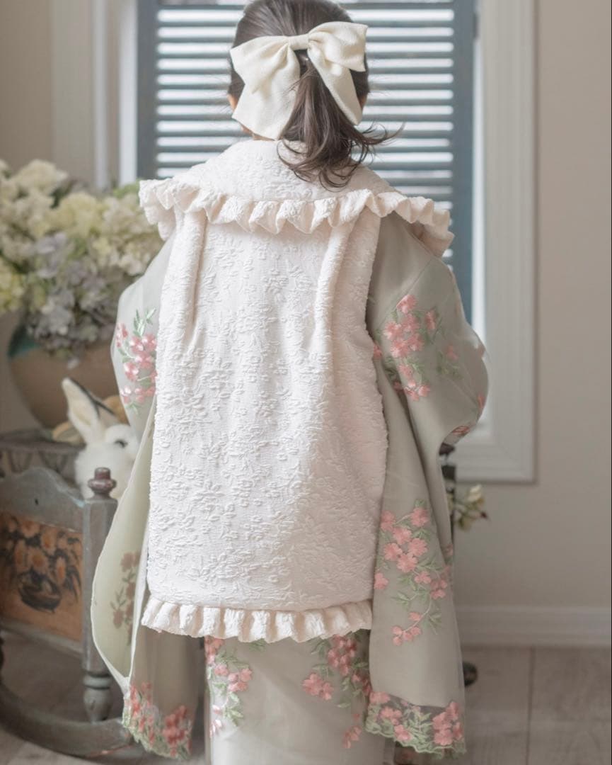 七五三 着物 3歳 フラワーレース着物ワンピ＆被布セット