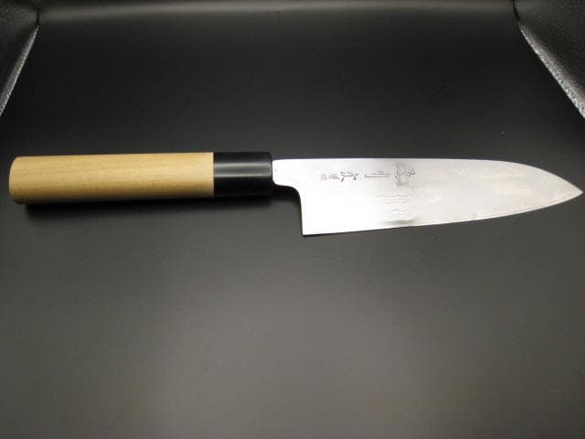 [新品未使用] 三徳 170mm 青紙2号 ダマスカス10層 朴木 丸形 水牛