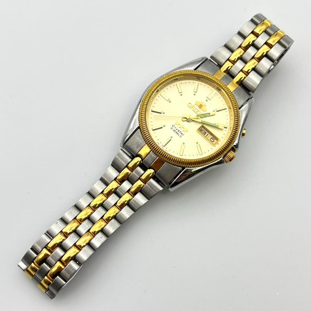 良品 オリエント スリースター 21石 腕時計 自動巻き デイデイト ゴールド