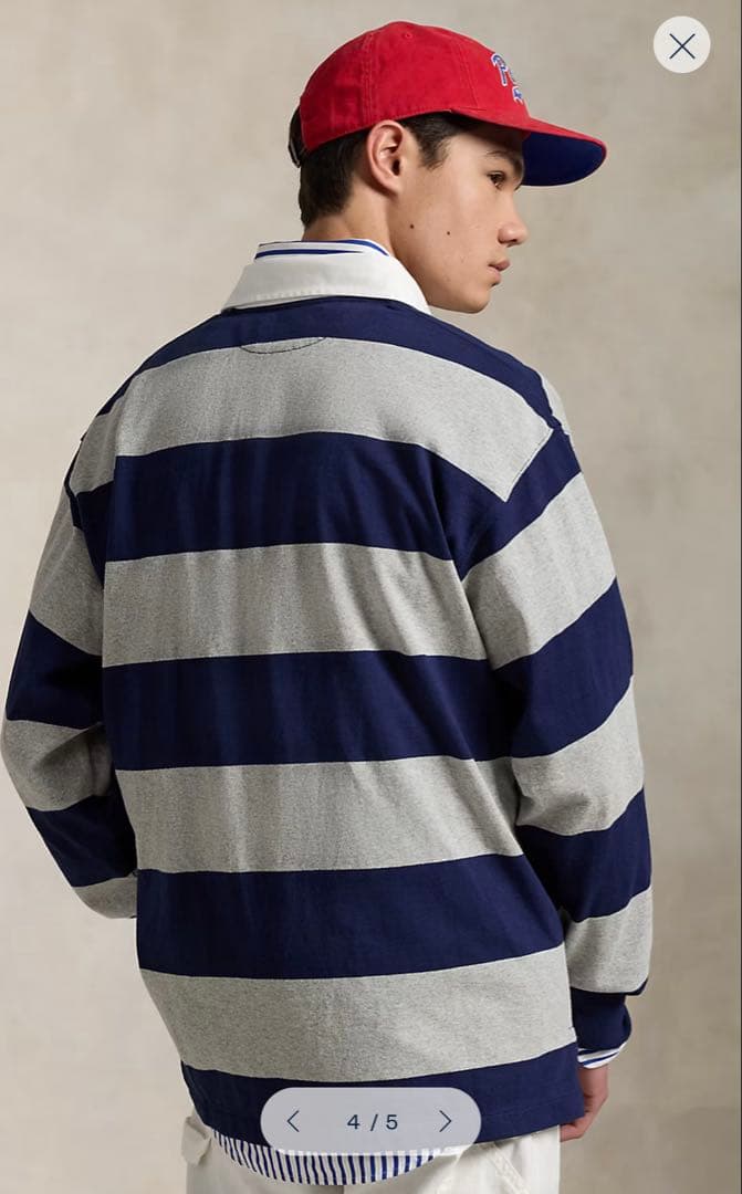 ラルフローレン　ビッグ フィット ストライプド ジャージー ラグビー シャツ