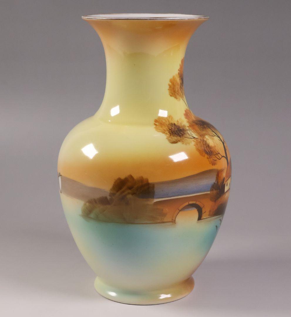 【CM304】オールドノリタケ 湖畔の風景 花瓶 高21cm 夕焼け 花入 花器