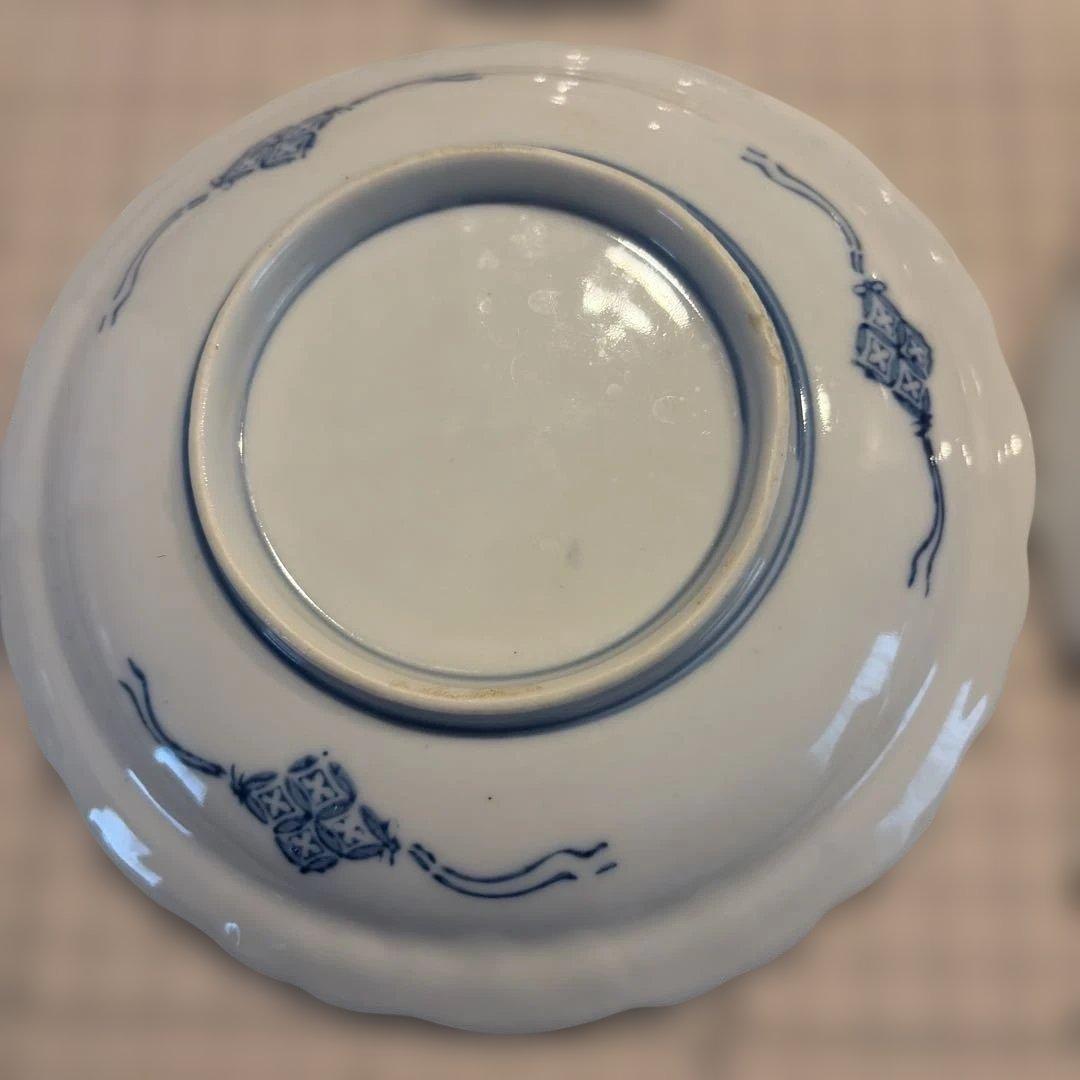 青白磁 山水画 波形皿 5枚セット　匿名配送　アンティーク