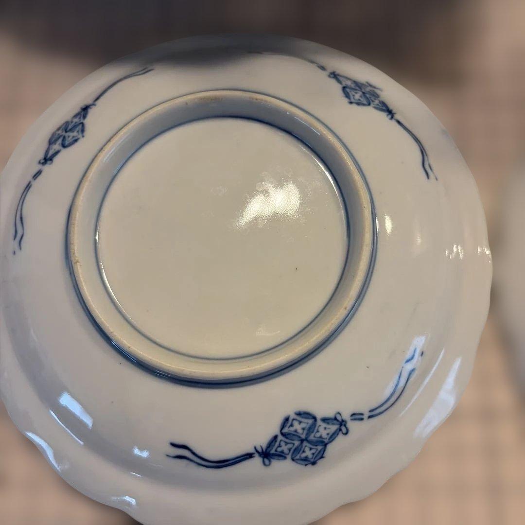 青白磁 山水画 波形皿 5枚セット　匿名配送　アンティーク