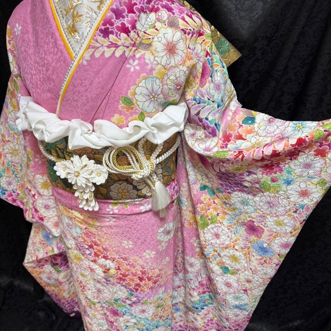 美品　辻ヶ花　地紋　花絞り　ガード加工　ぼかし　振袖　※振袖・パール重ね衿のみ