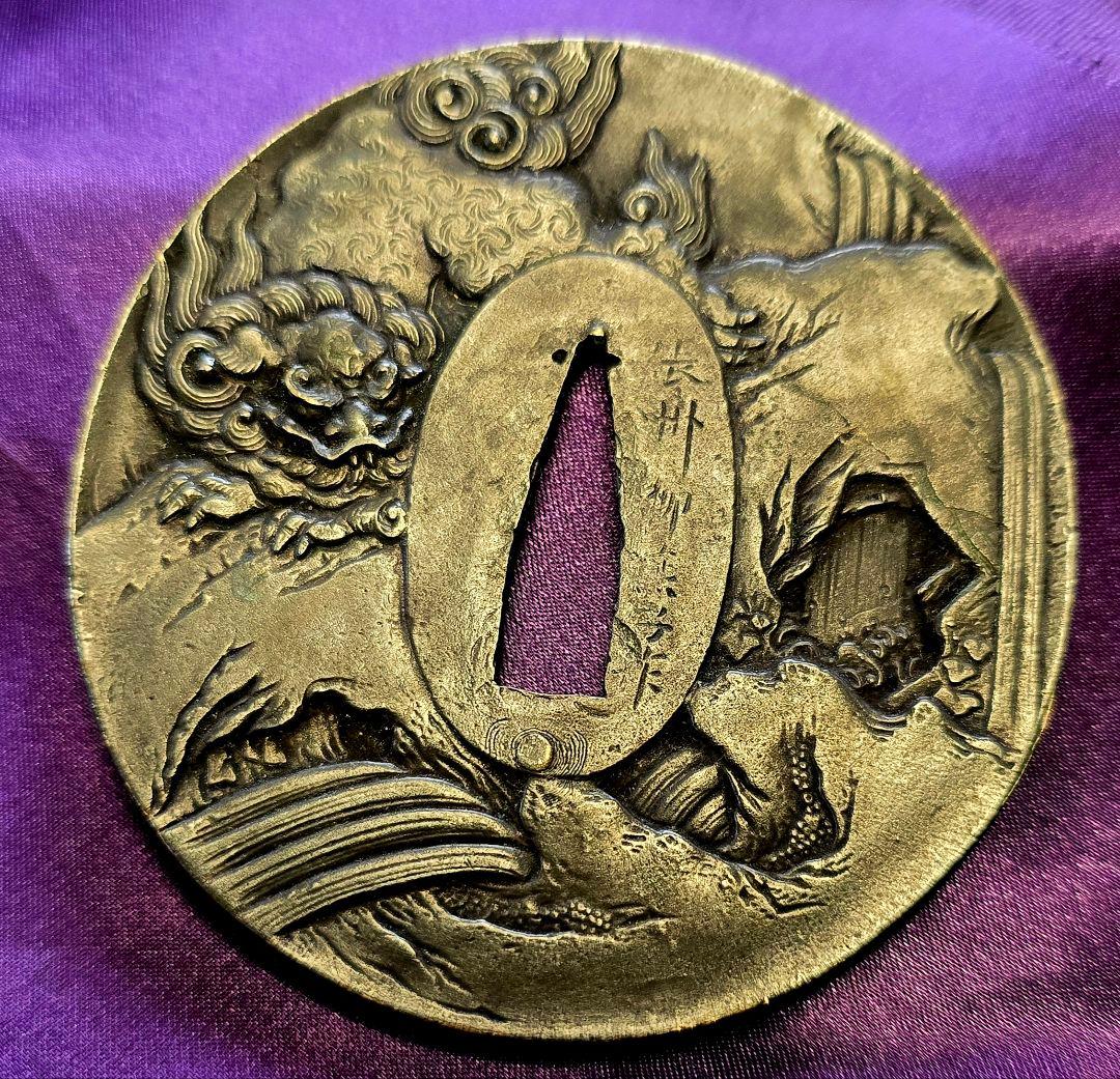 銅製　獅子　大型鍔　大刀用