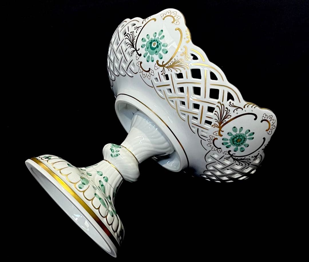 マイセン /※極美品 上級背面装飾 インドの華　リッチグリーン　コンポート