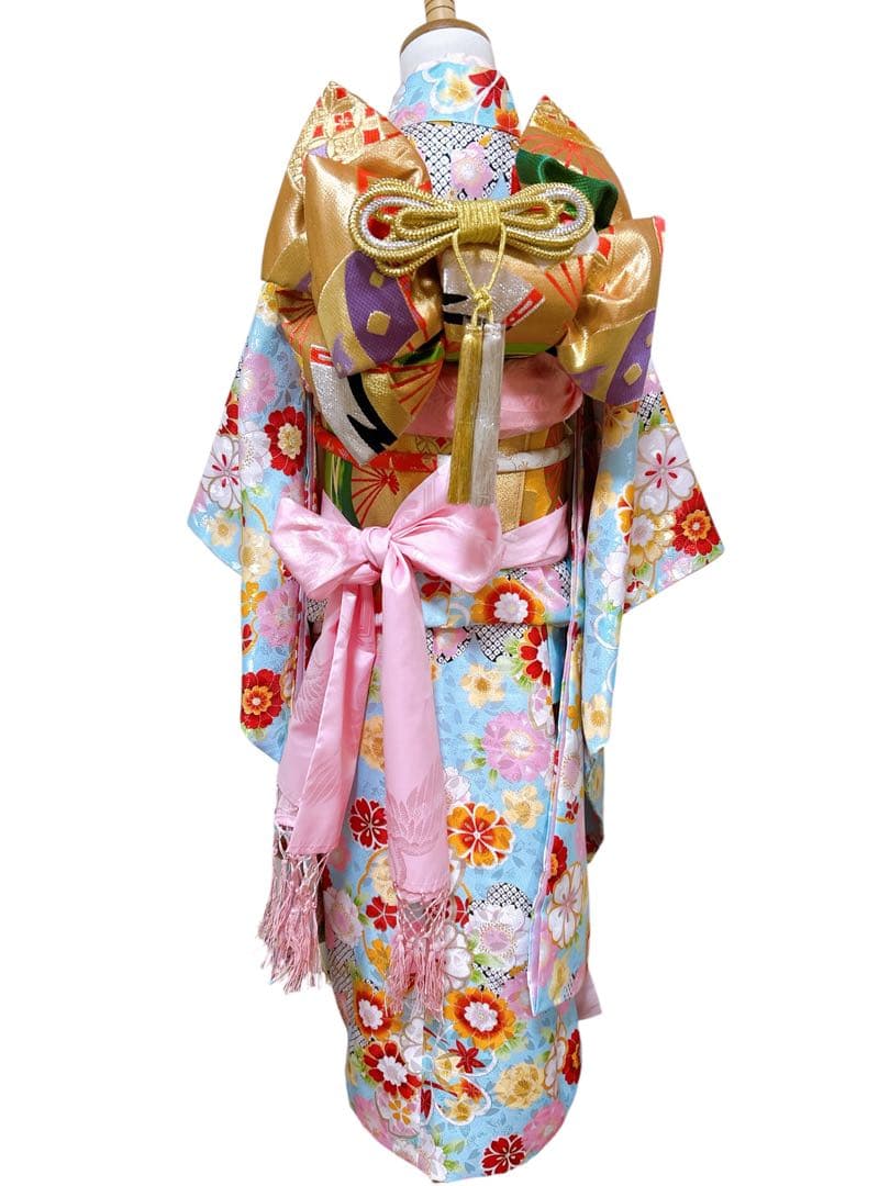 人気の水色♡七五三　7歳　フルセット　一式　総柄　ゴールド