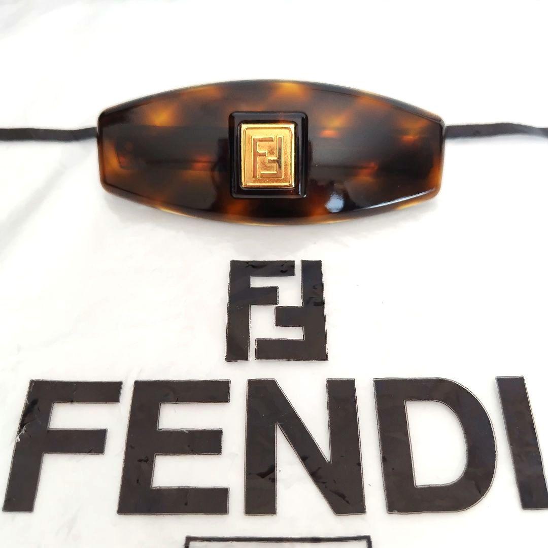 FENDI ロゴ入りべっ甲 バレッタ ブラウン ブラック シュシュ 袋付き 中古